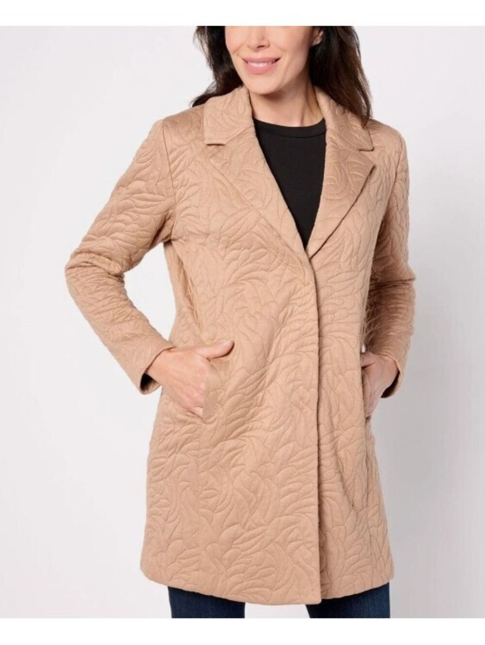 Susan Graver Perfect Taupe Quilted Knit Lined Jacket A626993 - Size 3X Petite